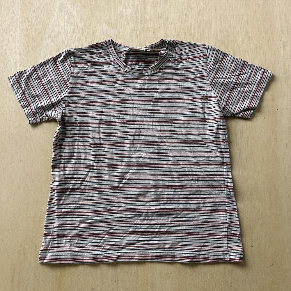 St. John's Bay Shirt Womens Petite Medium Blue Stripe Crew Neck T-Shirt Top